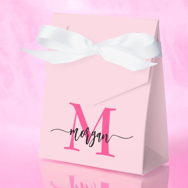 Monogram Stylish Modern Hot Pink Favor Boxes (Creator Uploaded)