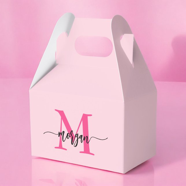 Monogram Stylish Modern Hot Pink Favor Boxes (Creator Uploaded)
