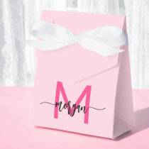 Monogram Stylish Modern Hot Pink Favor Boxes