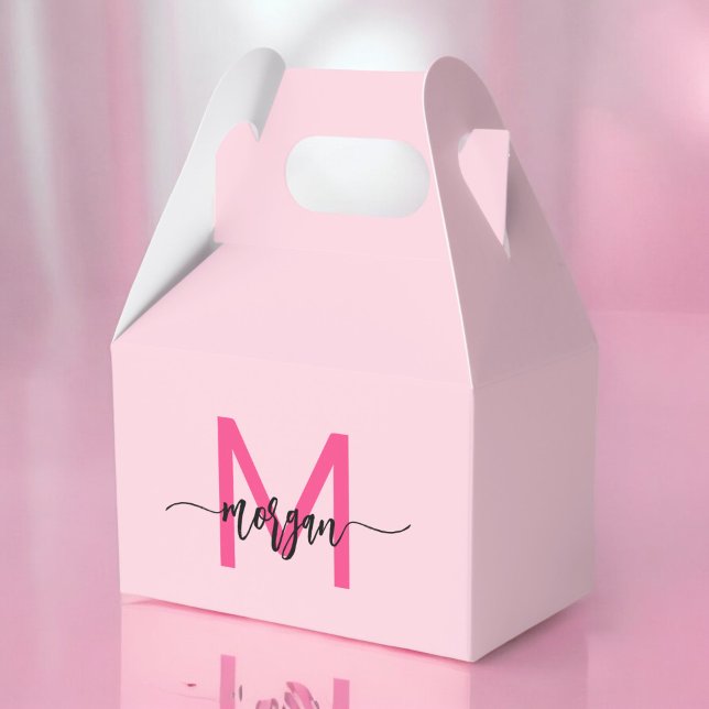 Monogram Stylish Modern Hot Pink Favor Boxes (Creator Uploaded)