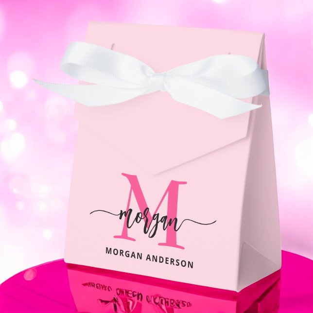 Monogram Stylish Modern Hot Pink Favor Boxes (Creator Uploaded)