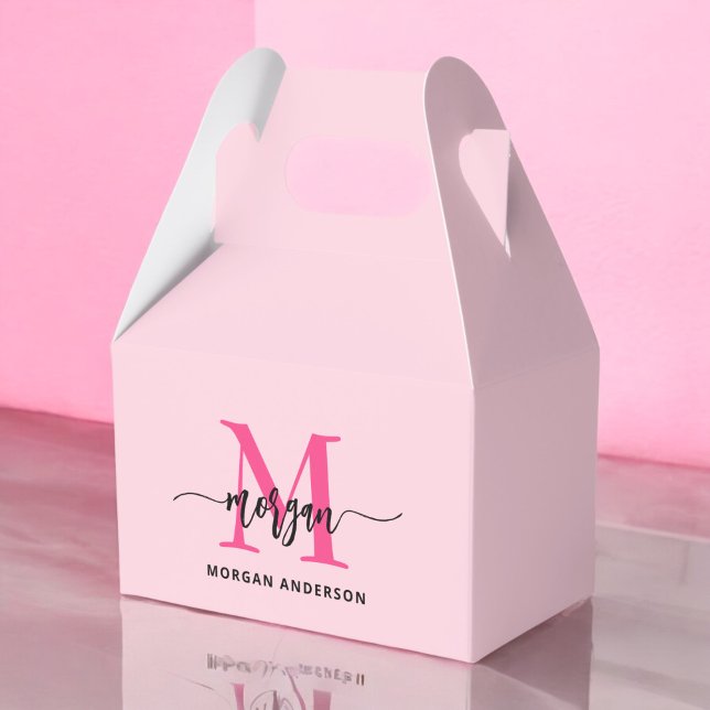 Monogram Stylish Modern Hot Pink Favor Boxes (Creator Uploaded)