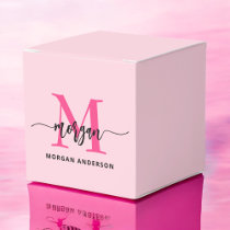 Monogram Stylish Modern Hot Pink Favor Boxes