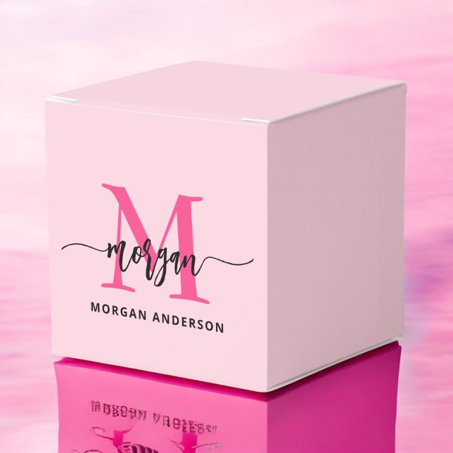 Monogram Stylish Modern Hot Pink Favor Boxes (Creator Uploaded)