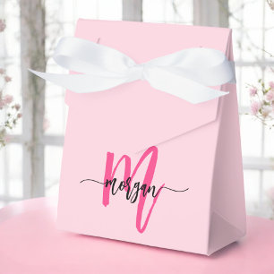 Monogram Stylish Modern Hot Pink Favor Boxes