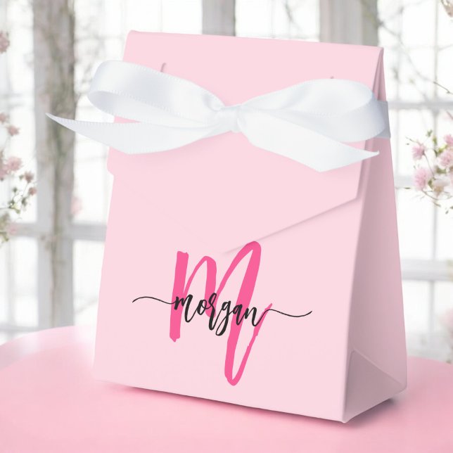 Monogram Stylish Modern Hot Pink Favor Boxes (Creator Uploaded)