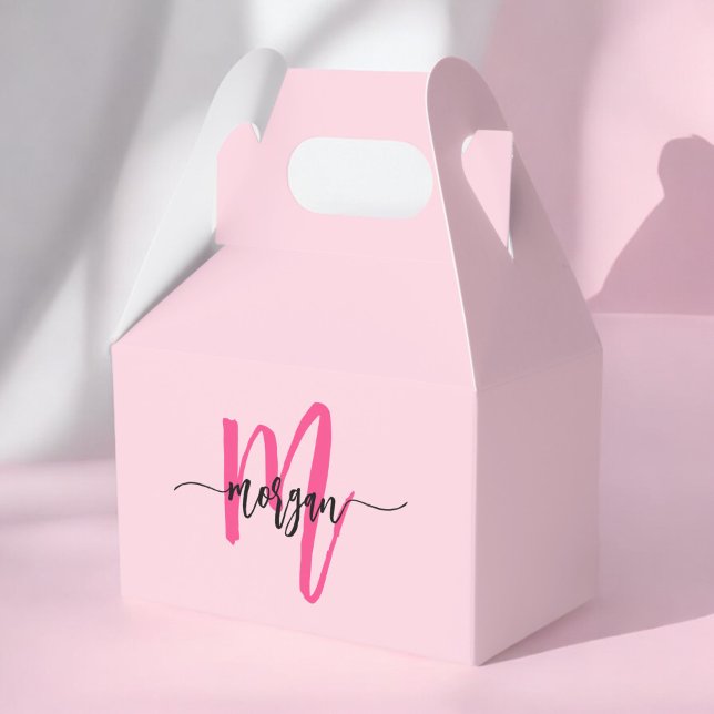 Monogram Stylish Modern Hot Pink Favor Boxes (Creator Uploaded)