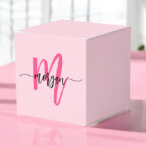 Monogram Stylish Modern Hot Pink Favor Boxes