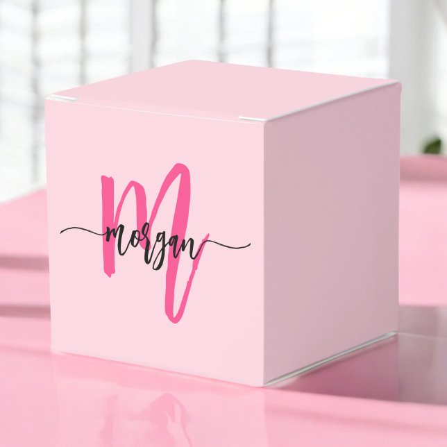 Monogram Stylish Modern Hot Pink Favor Boxes (Creator Uploaded)
