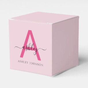 Monogram Stylish Modern Hot Pink Favor Boxes