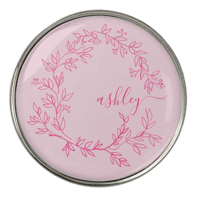 Monogram Stylish Modern Hot Pink Golf Ball Marker (Front)