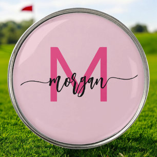 Monogram Stylish Modern Hot Pink Golf Ball Marker