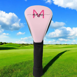 Monogram Stylish Modern Hot Pink Golf Head Cover