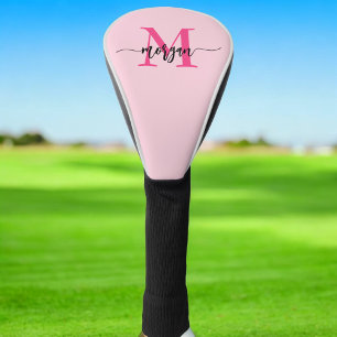Monogram Stylish Modern Hot Pink Golf Head Cover