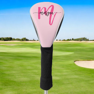 Monogram Stylish Modern Hot Pink Golf Head Cover