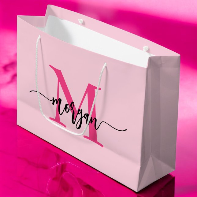 Monogram Stylish Modern Hot Pink Large Gift Bag (Creator Uploaded)