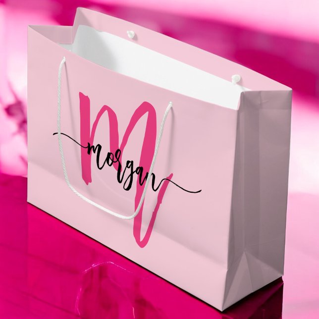 Monogram Stylish Modern Hot Pink Large Gift Bag (Creator Uploaded)