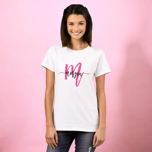 Monogram Stylish Modern Hot Pink T_Shirt