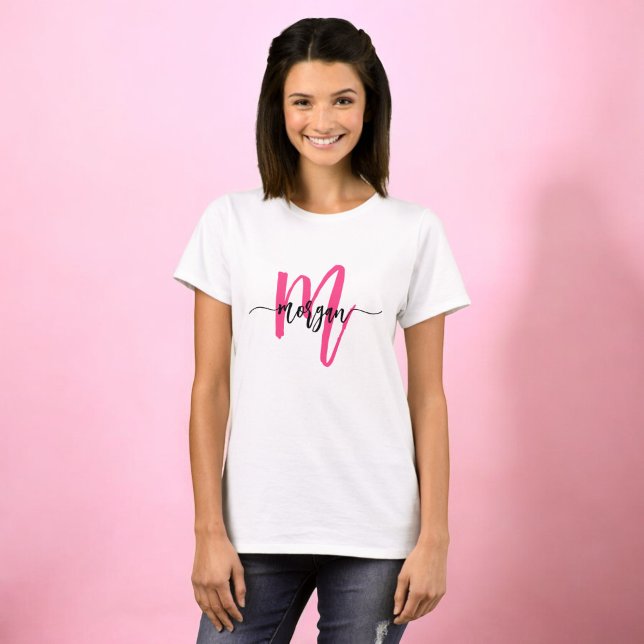 Monogram Stylish Modern Hot Pink T-Shirt (Creator Uploaded)
