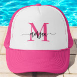 Monogram Stylish Modern Hot Pink Trucker Hat<br><div class="desc">Top off your look with our Monogram Stylish Modern Hot Pink Trucker Hat! Featuring a vibrant hot pink design and personalized with your monogram in a sleek, modern font, this hat adds a chic, custom touch to your style. The breathable mesh back and adjustable snap closure ensure a comfortable fit,...</div>