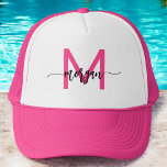 Monogram Stylish Modern Hot Pink Trucker Hat<br><div class="desc">Top off your look with our Monogram Stylish Modern Hot Pink Trucker Hat! Featuring a vibrant hot pink design and personalized with your monogram in a sleek, modern font, this hat adds a chic, custom touch to your style. The breathable mesh back and adjustable snap closure ensure a comfortable fit,...</div>