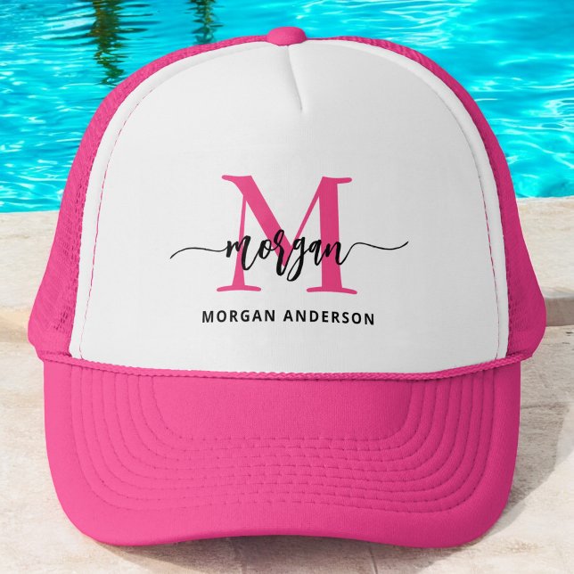 Monogram Stylish Modern Hot Pink Trucker Hat (Creator Uploaded)