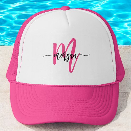 Monogram Stylish Modern Hot Pink Trucker Hat