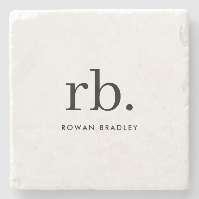 Monogram Stylish Modern Minimalist Marble Stone Coaster (Front)