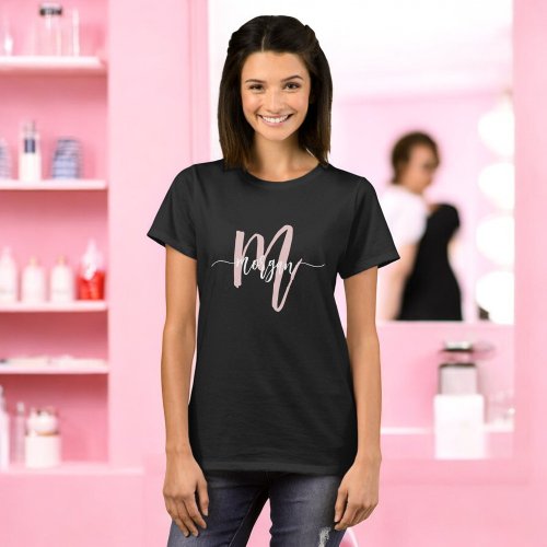 Monogram Stylish Modern Pink Business T_Shirt