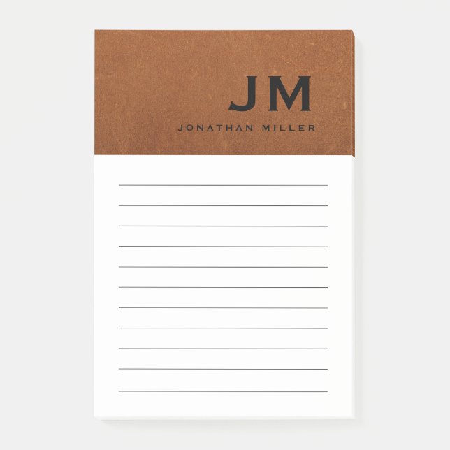 Monogram Stylish Modern Sable Leather Post-it Notes (Front)