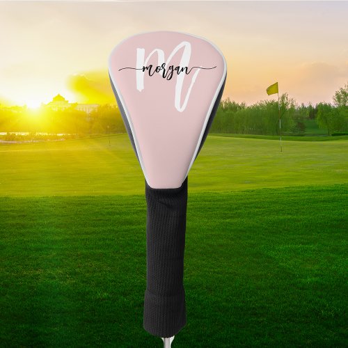 Monogram Stylish Modern Script Pink Golf Head Cover