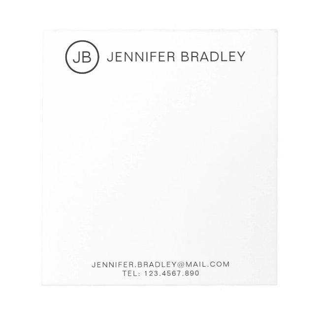 Monogram Stylish Personalized Name Black and White Notepad (Front)