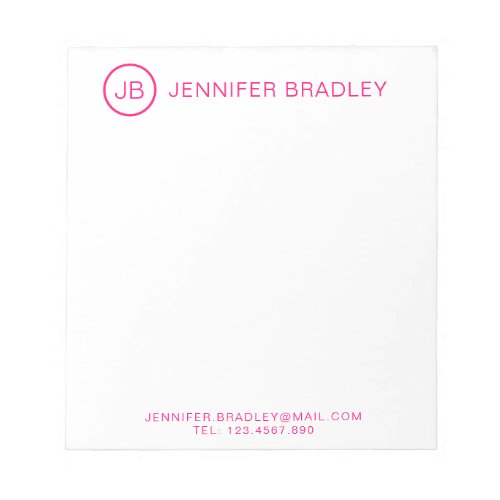 Monogram Stylish Personalized Name Pink Notepad