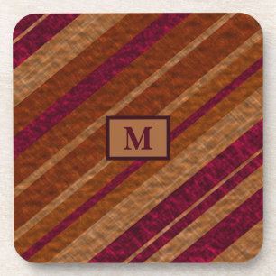 Monogram Stylish Purple Brown Diagonal Stripes Beverage Coaster