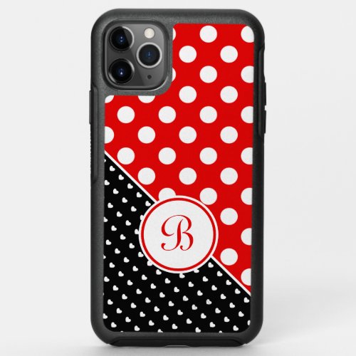 Monogram Stylish Red Black White Polka Dots OtterBox Symmetry iPhone 11 Pro Max Case