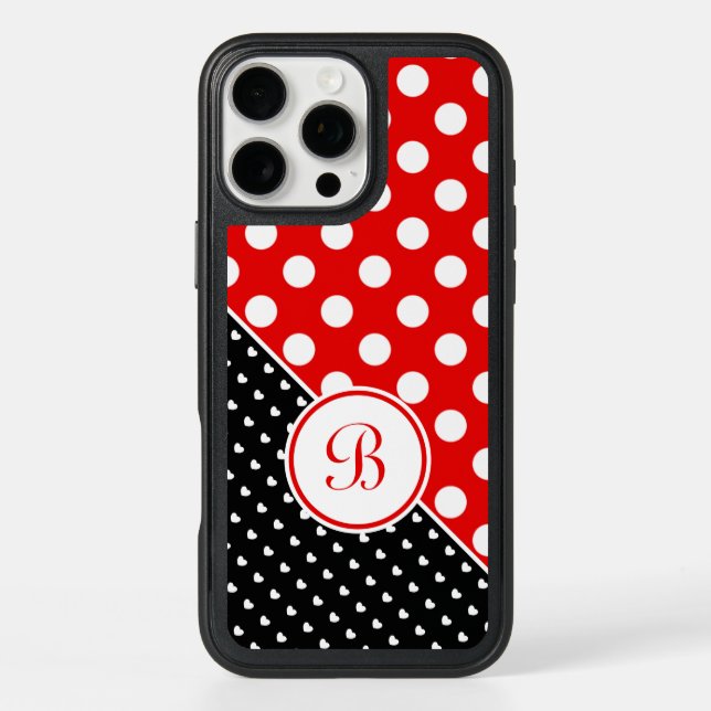 Monogram Stylish Red Black White Polka Dots Otterbox iPhone Case (Back)