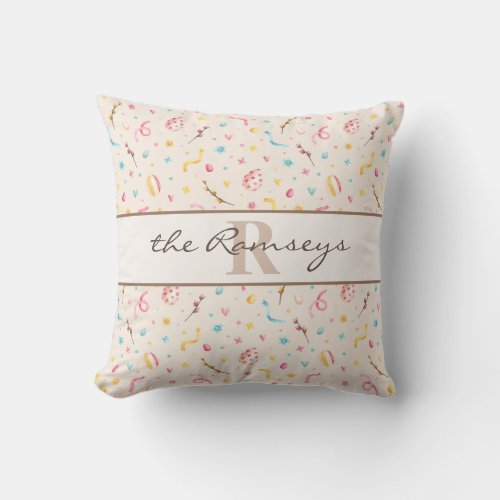 Monogram Subtle Cute Easter Pattern 16x16 Throw Pillow