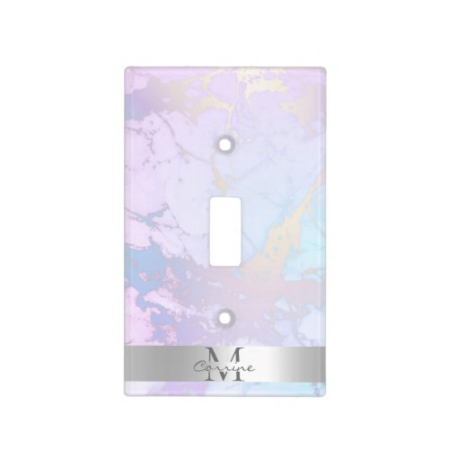 Monogram Subtle Iridescent Marble Metallic Silver Light Switch Cover