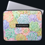 Monogram Succulents Watercolor Colorful Pastel Laptop Sleeve<br><div class="desc">Succulent garden,  colorful watercolor artwork,  with black monogram band and custom name. Natural pastel colors: blush pink,  green,  purple,  orange,  teal. Cute gift for a succulent lover.</div>