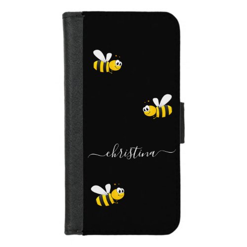 Monogram summer bees yellow black happy iPhone 87 wallet case