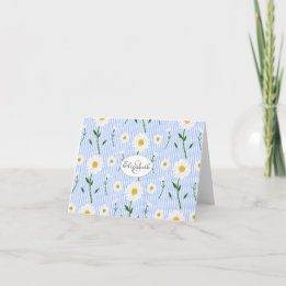 Monogram Summer Daisy Flower Pattern Blue Stripe Note Card