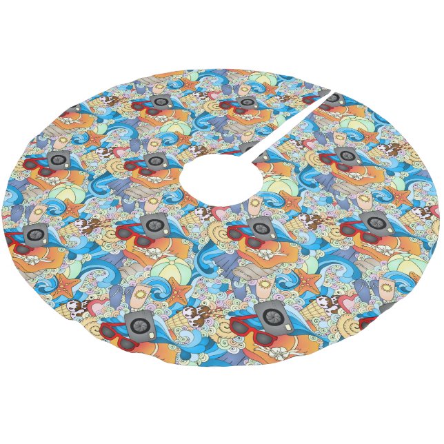 Monogram Summer Fun Pattern 2 Brushed Polyester Tree Skirt (Angled)