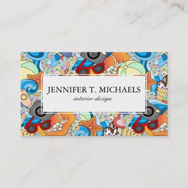Monogram Summer Fun Pattern Business Card (Front)