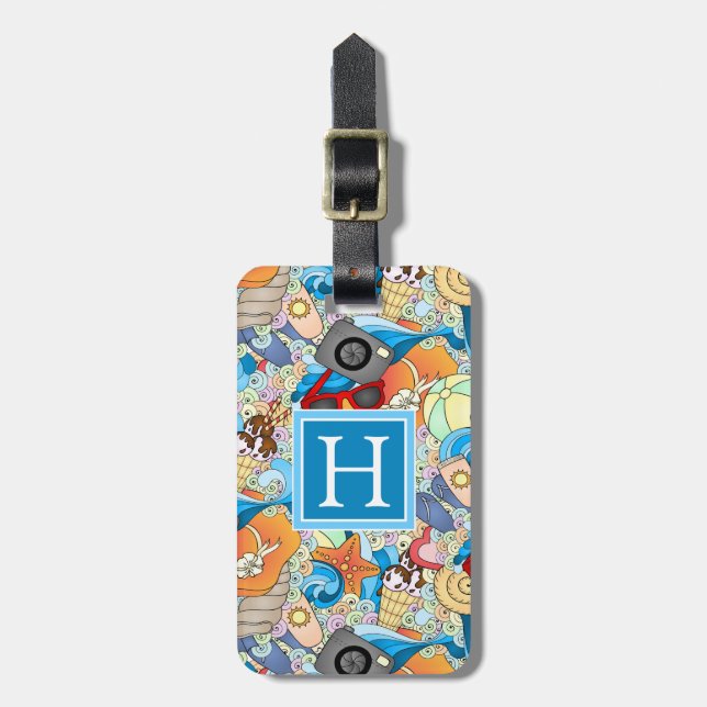 Monogram Summer Fun Pattern Luggage Tag (Front Vertical)