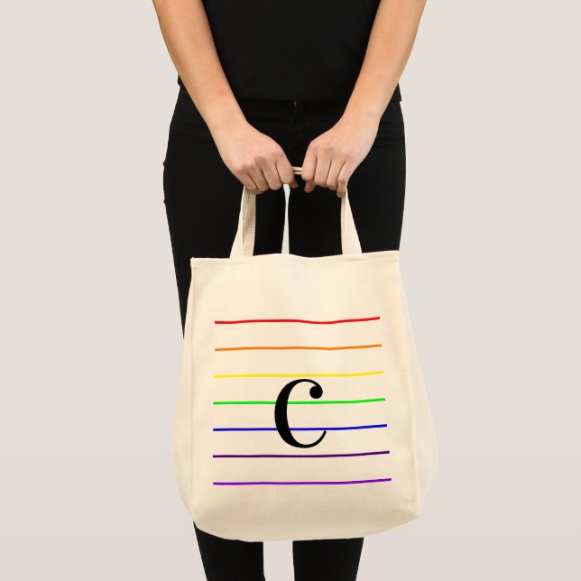Monogram Summer Fun Rainbow Stripes Tote Bag (Front (Product))