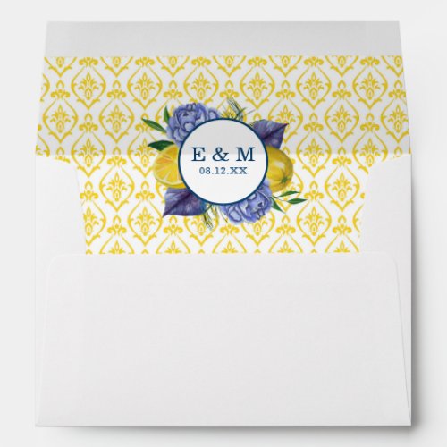 Monogram Summer Lemon Wedding Invitation Envelope