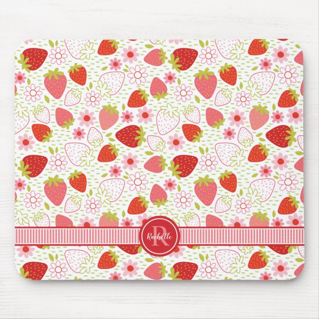 Monogram Summer Strawberry Fruit Pattern Mouse Pad (Front)