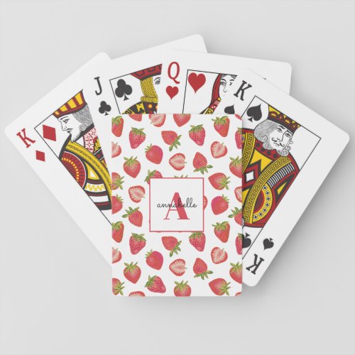 Monogram Summer Strawberry Personalized Playing Cards