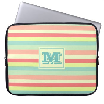 Monogram Summer Stripes Laptop Sleeve by DippyDoodle at Zazzle
