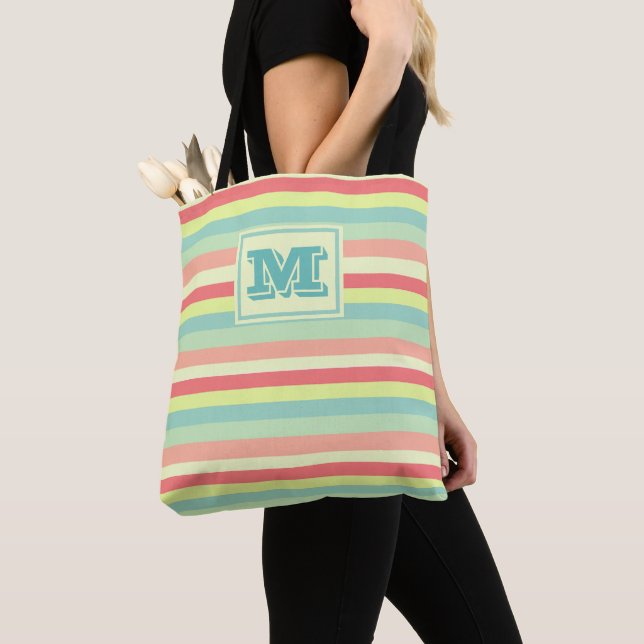 Monogram Summer Stripes Tote Bag (Close Up)